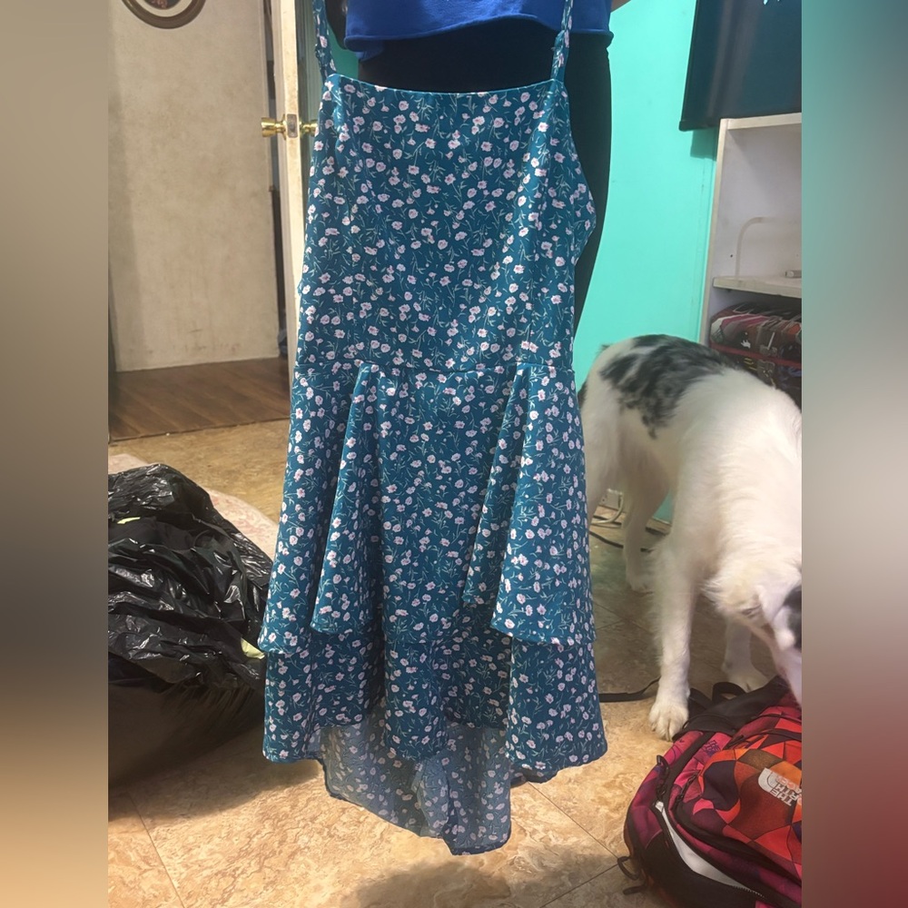 Blue Floral Tiered Midi Skirt